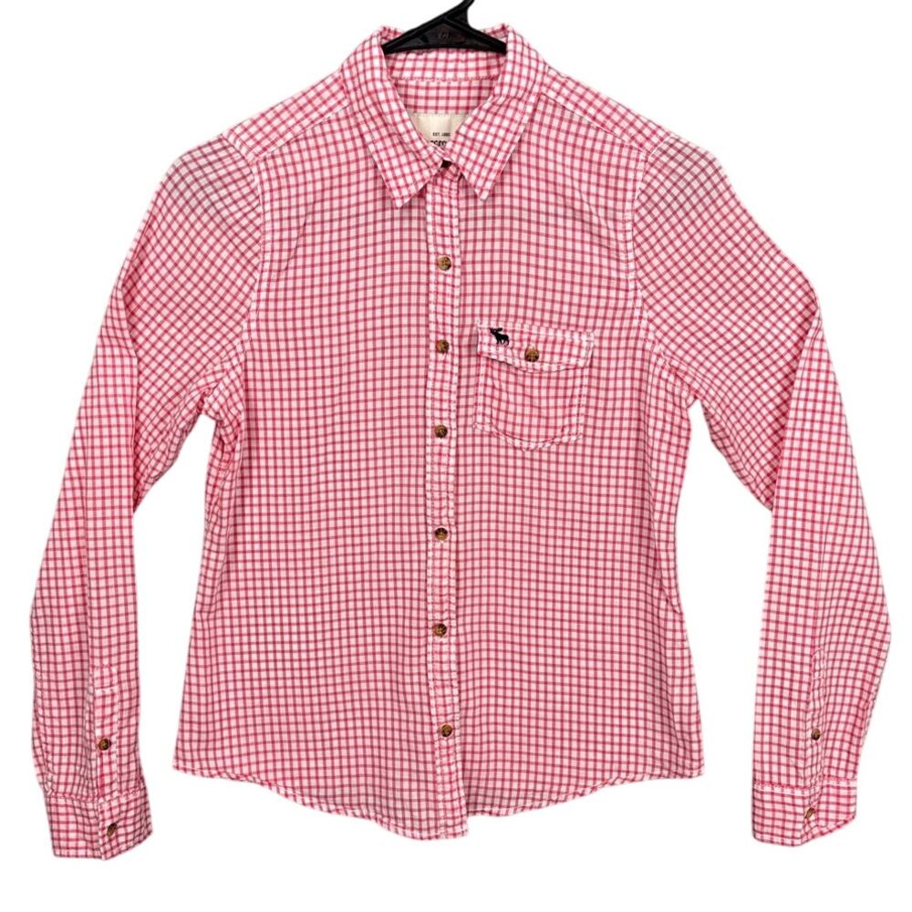 Abercrombie Boys Button Up Shirt Pink Gingham Check Lightweight Cotton Size XL